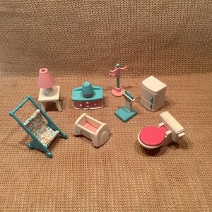 Vintage Geoffrey My Sweet Home Dollhouse Blue & Pink Furniture Lot 1990's